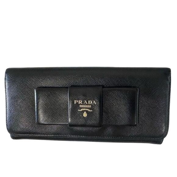 Prada Black Saffiano Fiocco Leather Bow Continental Wallet with COA Included - Picture 4 of 9